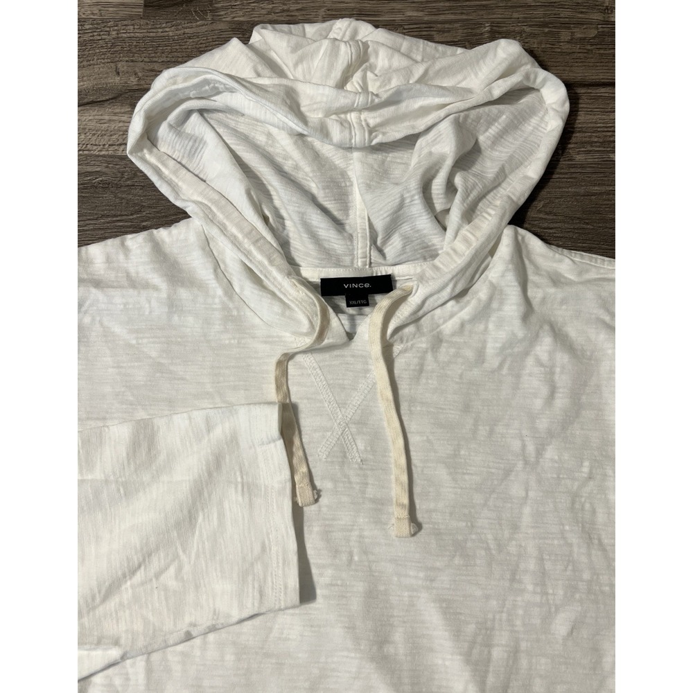 Vince Textured Cotton White/Cream Long Sleeve Lightweight Hoodie, Men's Size XXL